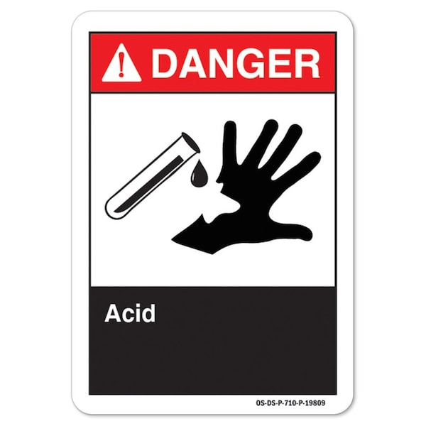 ANSI Danger, 10" Height, 14" Width, Aluminum, 14" W, 10" H, Landscape, Acid, Acid